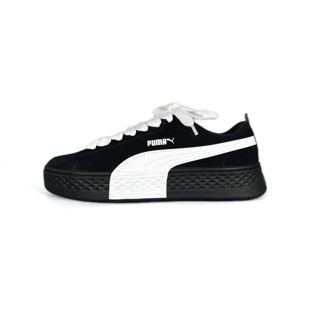 PUMA Smash Platform Coverage Slip Resistant And Breathable Low top Skateboard Shoes Women's Black White