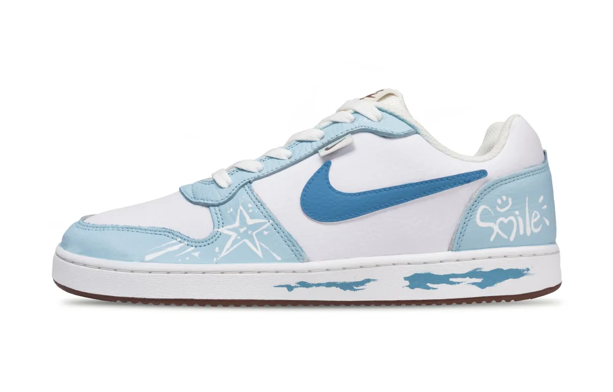Nike EBERNON Smile Graffiti Synthetic Leather Cushioning, Wear Resistant Low top Skateboard Shoes Men's Sky Blue