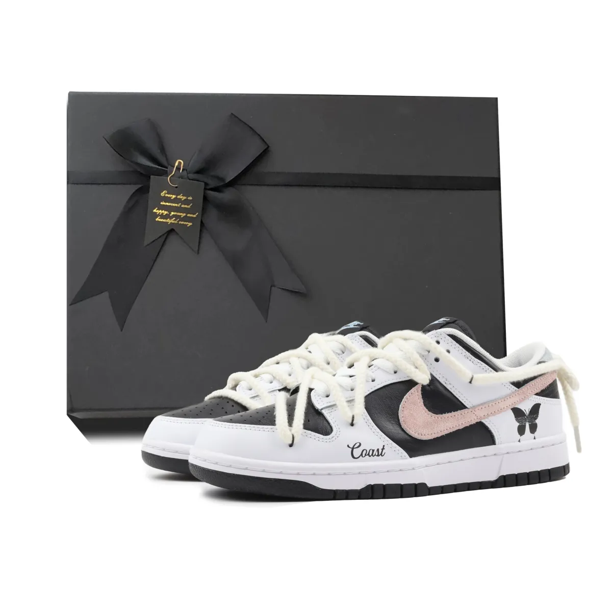 Nike Dunk Reverse Butterfly Abrasion Resistant Low top Skateboard Shoes Unisex Black Pink