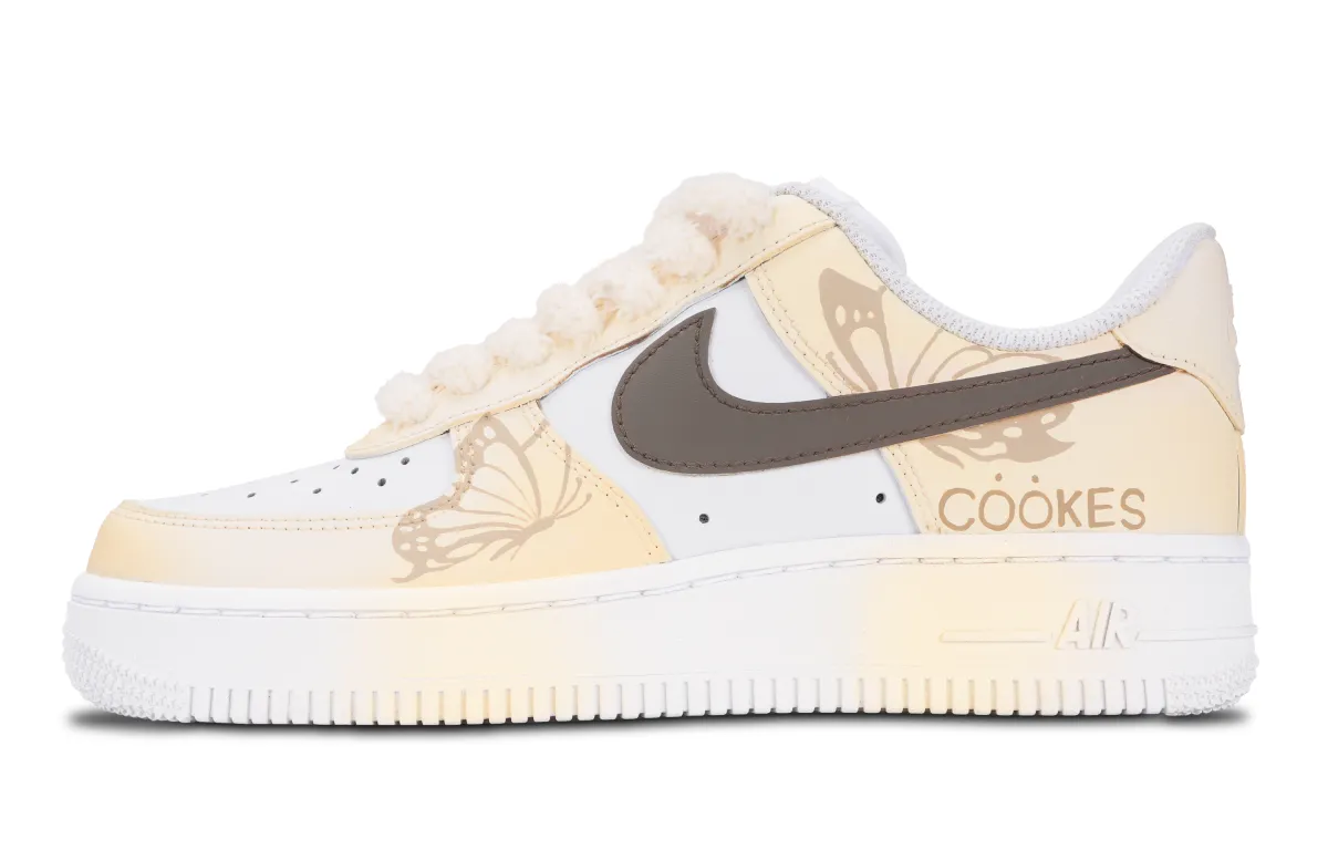 Nike Air Force 1 Butterfly Cookie Slip Resistant Abrasion Resistant Low top Skateboard Shoes Women's Yellow White