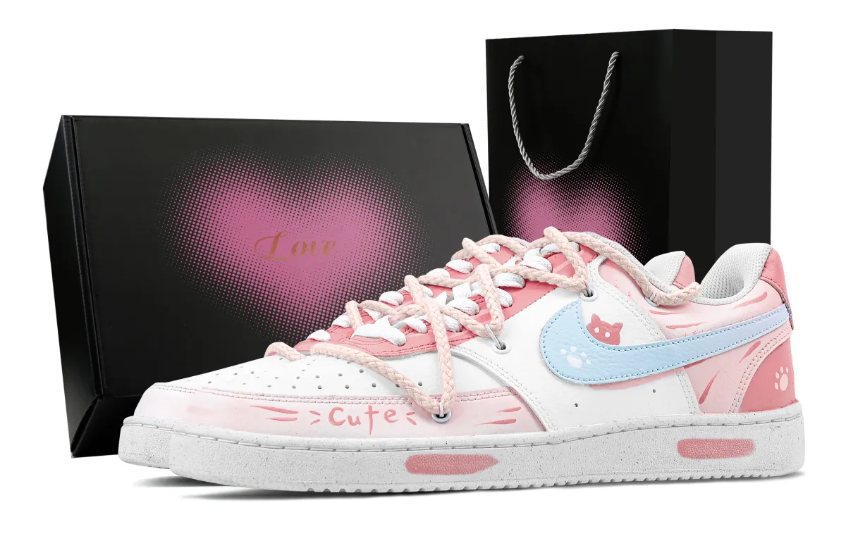 Nike Court Vision 1 Sweetheart Cat Paw Heart Box Slip Resistant Abrasion Resistant Low top Skateboard Shoes Men's