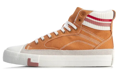 Li Ning Skateboard Shoes Women's High Top Dark Khaki/White