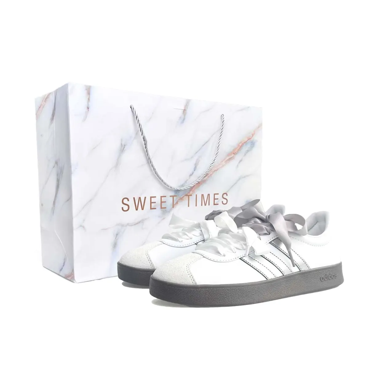 Adidas VL COURT 2.0 Girlfriend, Love Confession Slip Resistant Lightweight Low top Skateboard Shoes Unisex Silver White