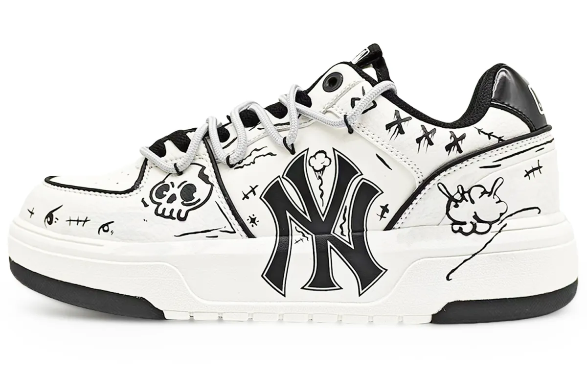 MLB Chunky Liner Abrasion Resistant Height Increasing Slip Resistant Low top Skateboard Shoes Unisex Black White
