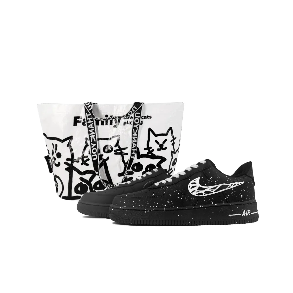 Nike Air Force 1 Slip Resistant Abrasion Resistant Low top Skateboard Shoes Unisex Black