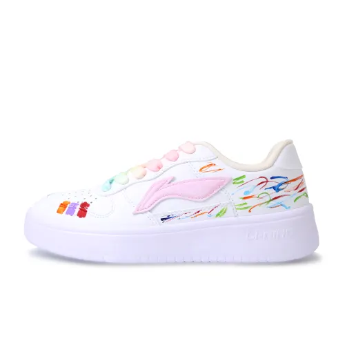 Li Ning Floating Boat Abrasion Resistant, Lightweight, And Breathable Low top Skateboard Shoes Unisex White Pink