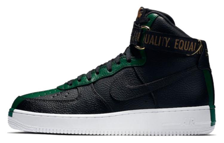 Мужские кроссовки Nike Air Force 1 Black History Month (2018) BHM (черно-зеленые) — Чёрный / зелёный / красный — фото 1