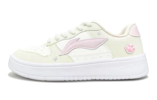 Li Ning Floating Boat Abrasion Resistant Breathable Height Increasing Low top Skateboard Shoes Women's Yellow Pink