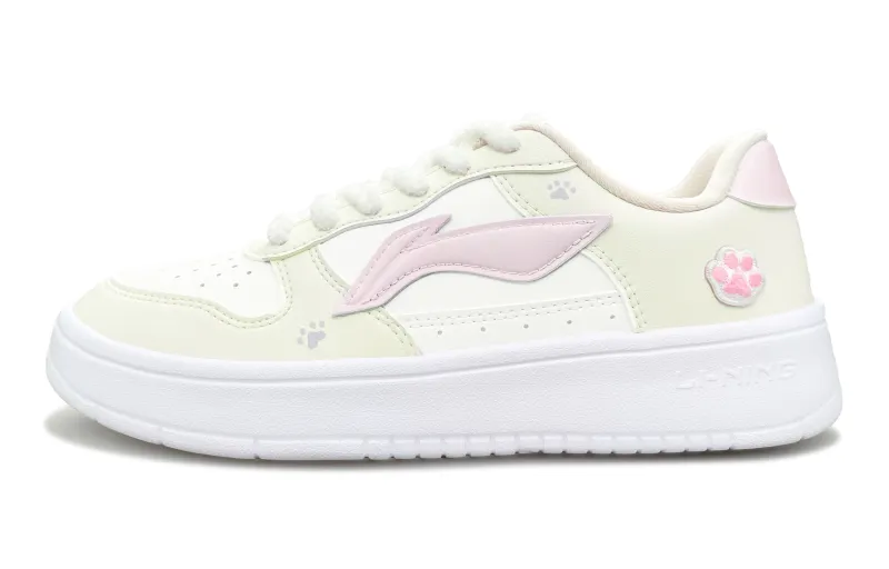 Li Ning Floating Boat Abrasion Resistant Breathable Height Increasing Low top Skateboard Shoes Women's Yellow Pink