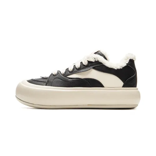 Li Ning Cream Puff Platform Fleece Lined, Trendy Casual Thermal Abrasion Resistant Low top Skateboard Shoes Women's