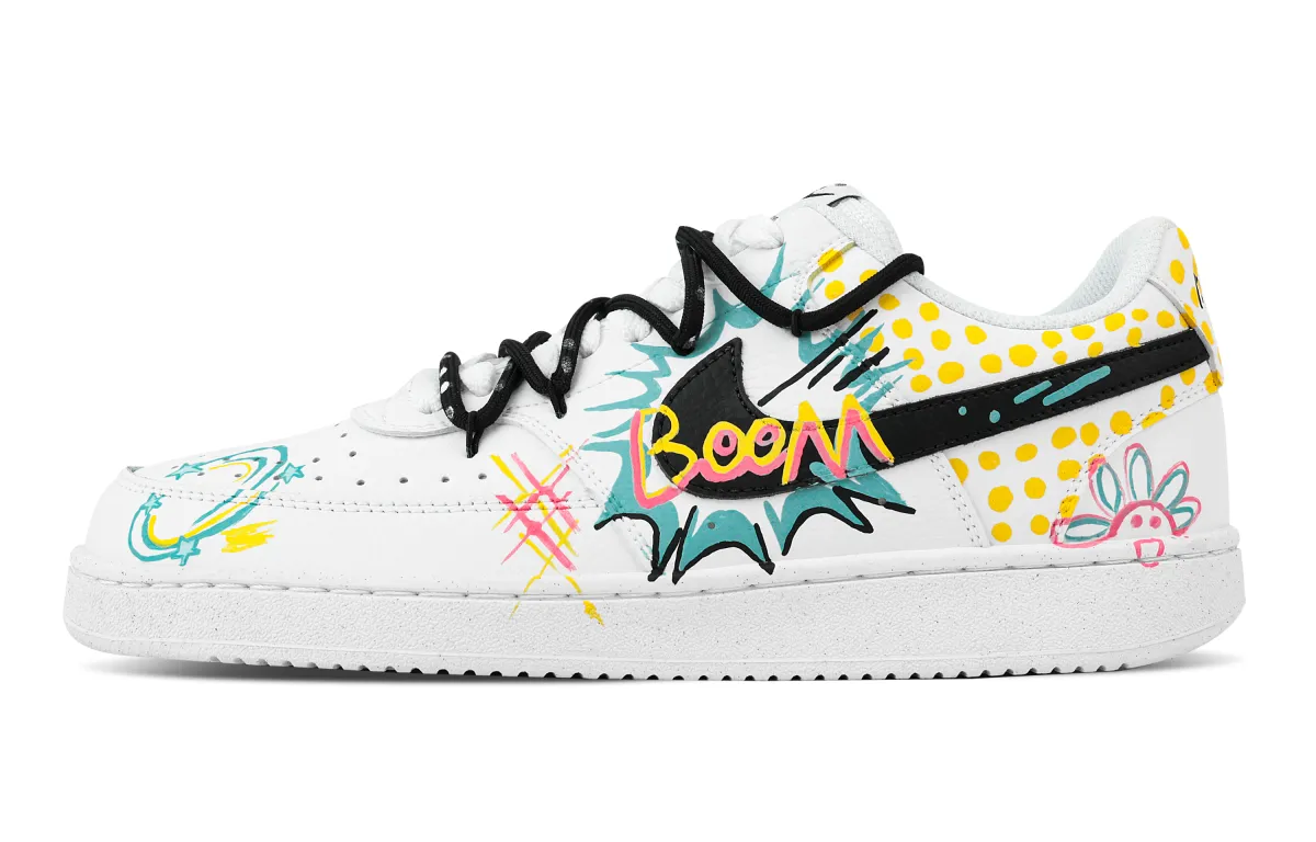 Nike Court Vision 1 Pope Artistic Abrasion Resistant Low top Skateboard Shoes Men's White Yellow Cyan