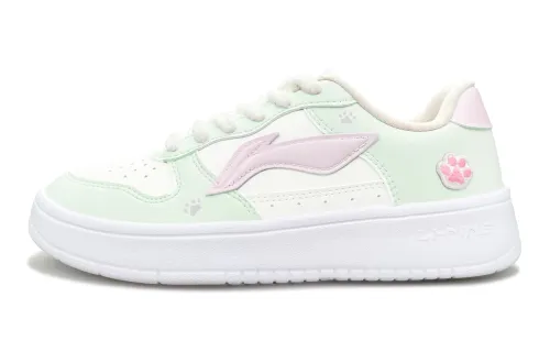 Li Ning Floating Boat Abrasion Resistant Breathable Height Increasing Low top Skateboard Shoes Women's Green Pink
