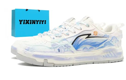 Li Ning Original Era Slip Resistant, Abrasion Resistant, Breathable Low top Skateboard Shoes Unisex White Blue