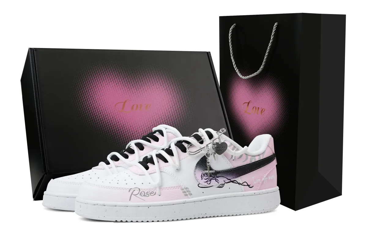 Nike Court Vision 1 Heart Box & Rose Pink Shipping Slip Resistant Cushioning Low top Skateboard Shoes Men's Pink