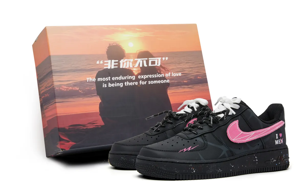 Nike Air Force 1 Slip Resistant Abrasion Resistant Low top Skateboard Shoes Unisex Black Pink