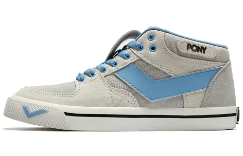 Pony Atop Breathable And Slip Resistant Mid top Skateboard Shoes Women's Gray White Blue