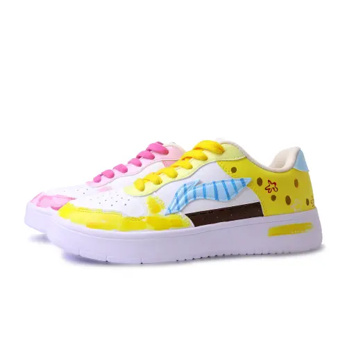 Li Ning Floating Boat Abrasion Resistant Breathable Low top Skateboard Shoes Unisex Pink Yellow Mismatched