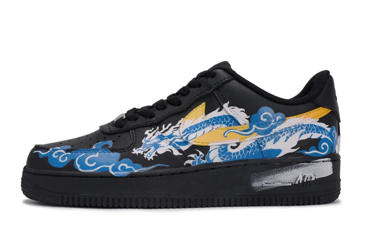 Nike Air Force 1 Abrasion Resistant Low top Skateboard Shoes Unisex Black Blue Yellow