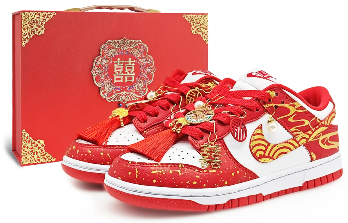 Nike Slip Resistant Abrasion Resistant Low top Skateboard Shoes Unisex Gold Red