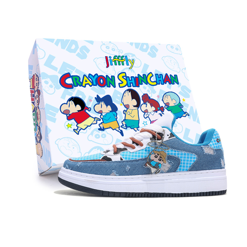 Jifffly x Crayon Shinchan Collaboration, Classic Double Shoelace Couple Puffy Shoes Low top Skateboard Shoes Unisex