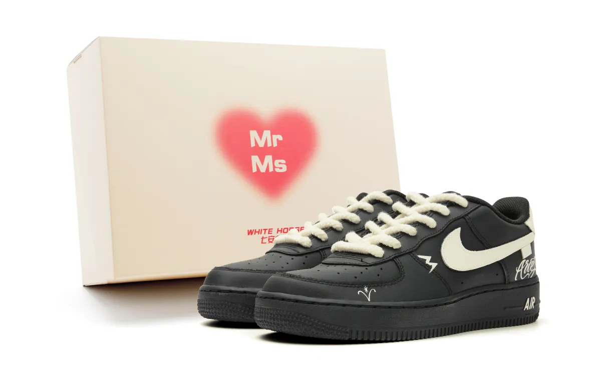 Nike Air Force 1 Slip Resistant Abrasion Resistant Low top Skateboard Shoes Unisex Beige Black