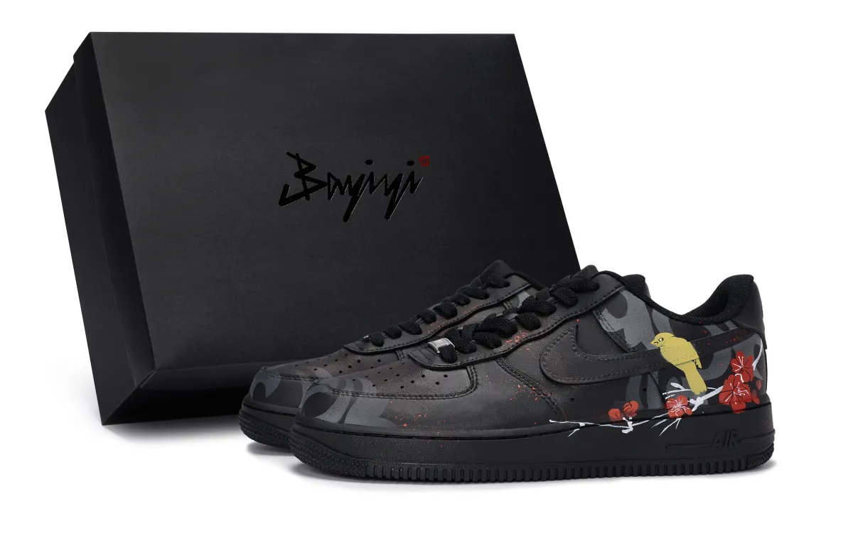 Nike Air Force 1 Slip Resistant Low top Skateboard Shoes Unisex Black Red Yellow