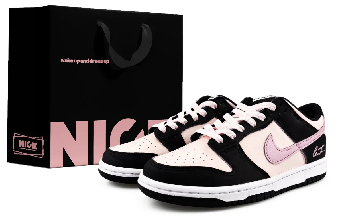 Nike Dunk Abrasion Resistant Low top Skateboard Shoes Women's Black Pink