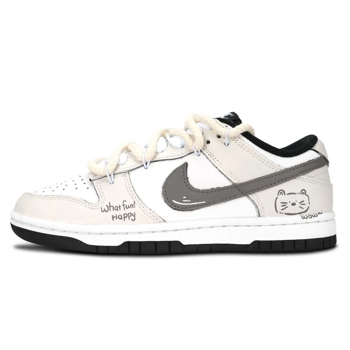 Nike Dunk Black White, Happy Meowth Abrasion Resistant Abrasion Resistant Low top Skateboard Shoes Unisex Beige