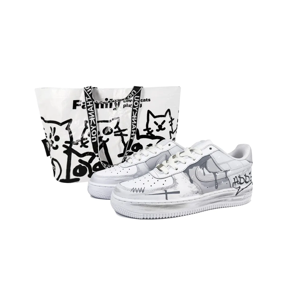 Nike Air Force 1 Slip Resistant Abrasion Resistant Low top Skateboard Shoes Unisex Gray White