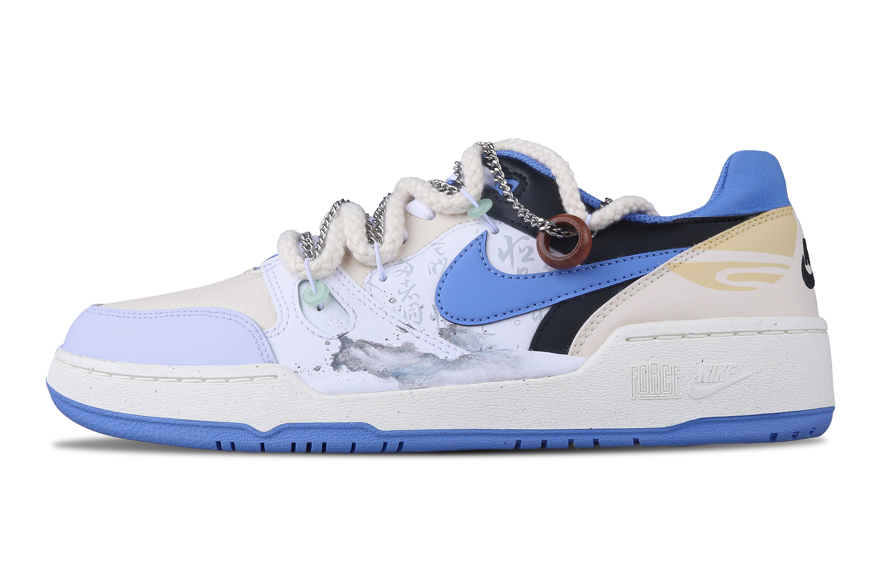 Nike Full Force Low Slip Resistant Abrasion Resistant Balance Low top Skateboard Shoes Men's White Beige Blue