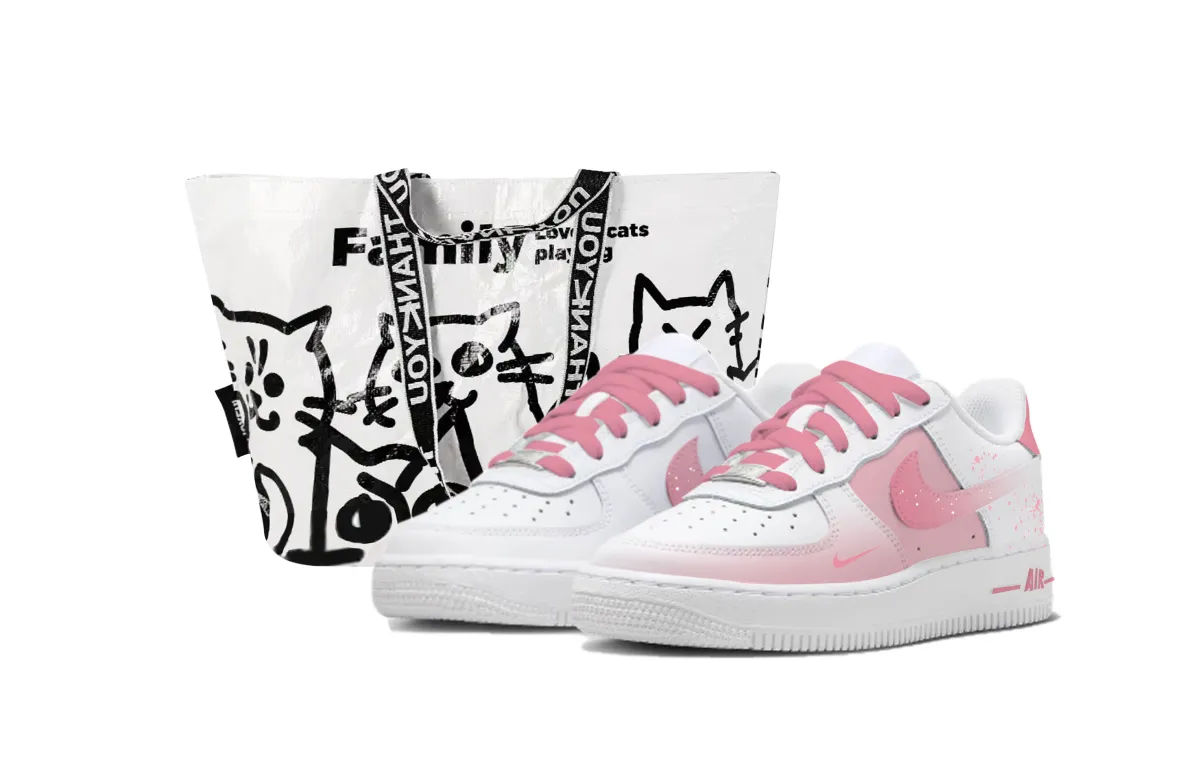 Nike Air Force 1 Pink Girlish, Shopping Bag Abrasion Resistant Low top Skateboard Shoes Unisex Pink White
