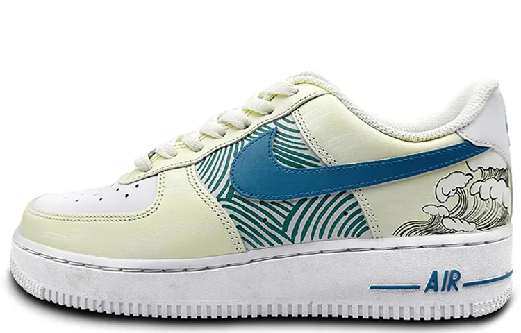 Nike Air Force 1 Skateboard Shoes Men's Low Top White/Cyan