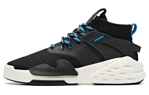 Anta Textile, Synthetic Leather Athleisure Slip Resistant Abrasion Resistant Mid top Skateboard Shoes Men's Black White