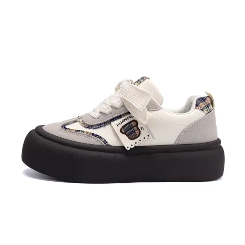 Global HUANQIU Polyester (polyester fiber) Revealable style, fashionable and versatile, casual, velvet and thickened second cotton, cute big head, American retro, plaid bread, Hong Kong style, Korean version, low-top sneakers, women's style