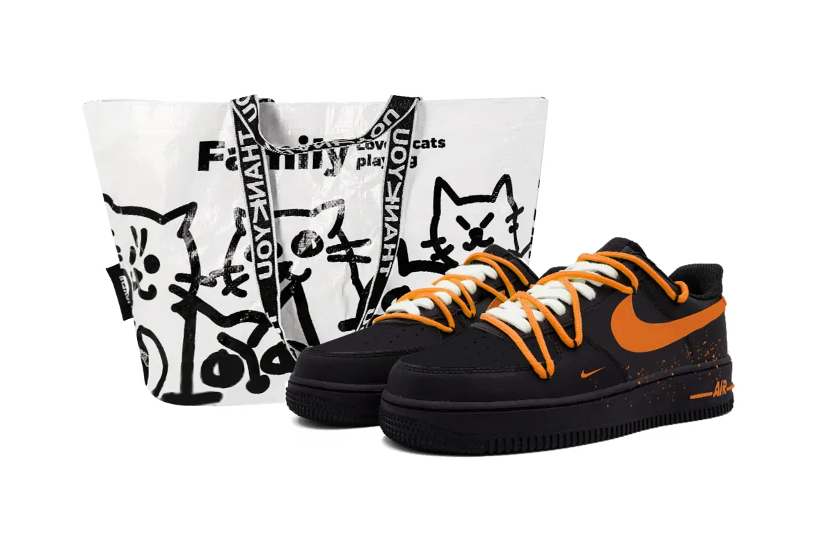Nike Air Force 1 Skateboard Shoes Unisex Low Top Black Orange