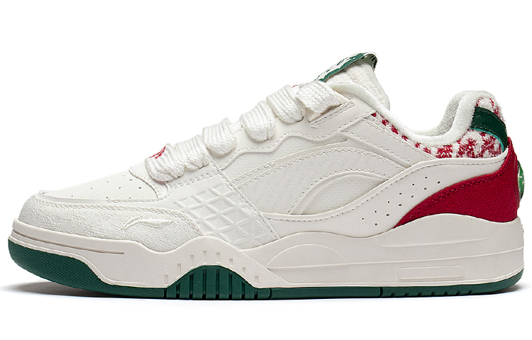 Li Ning Yuebai Christmas, Fleece Lined Thermal Low top Skateboard Shoes Unisex White Red Green