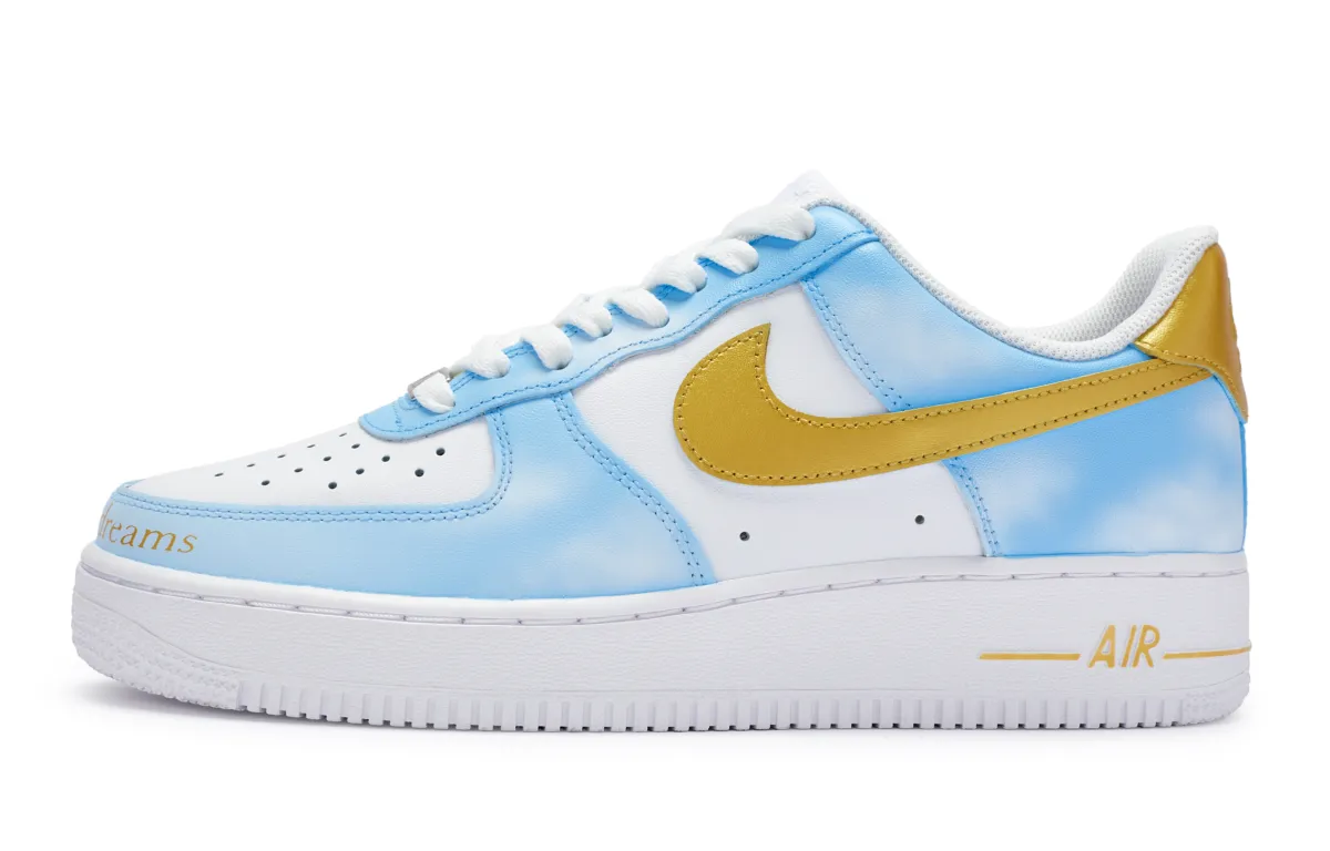 Nike Air Force 1 Low top Skateboard Shoes GS Blue White Gold