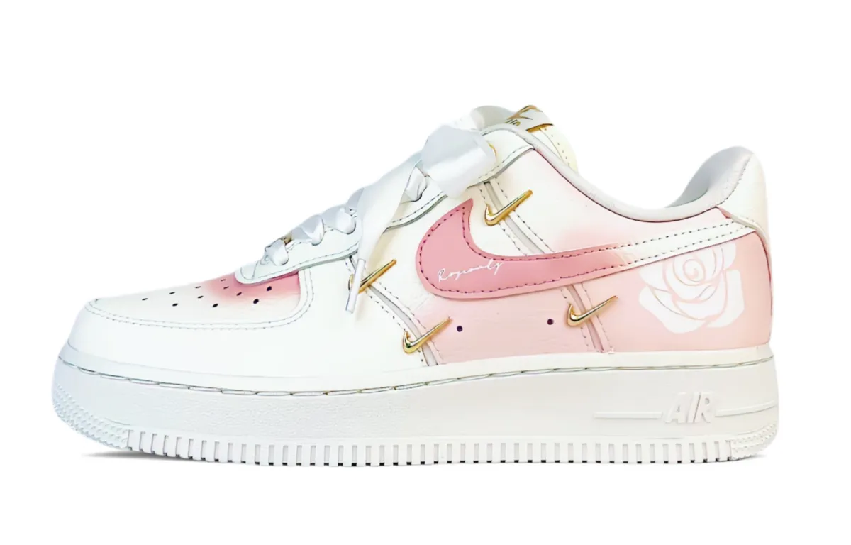 Nike Air Force 1 Slip Resistant Abrasion Resistant Low top Skateboard Shoes Women's Pink Gold