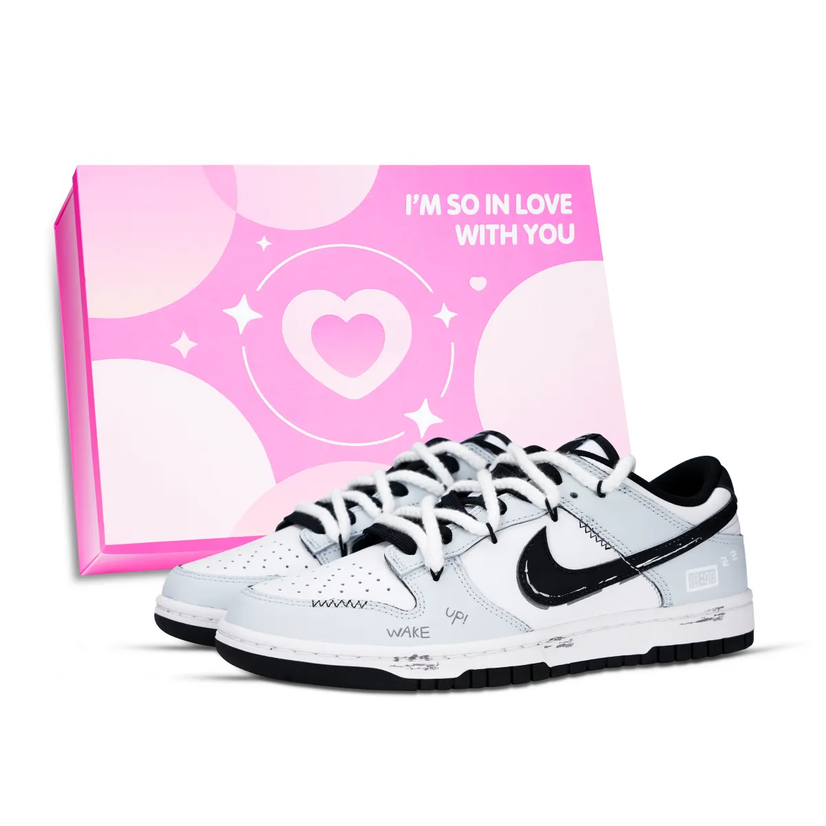 Nike Dunk Black White, The Alarm Is Ringing Abrasion Resistant Abrasion Resistant Low top Skateboard Shoes Unisex