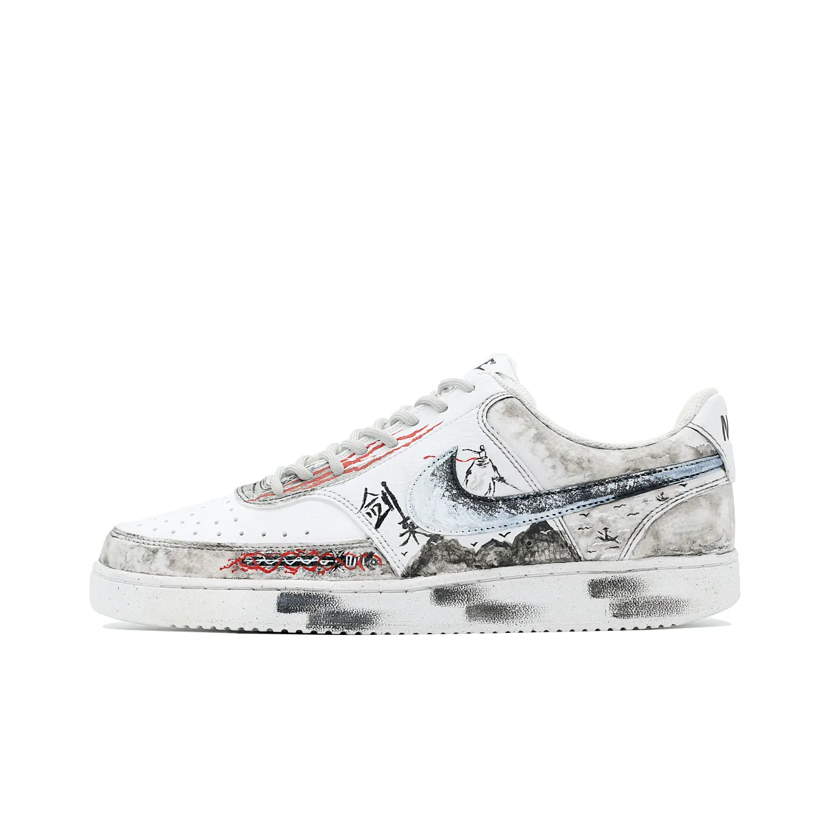 Nike Court Vision Landscape Scroll Slip Resistant Abrasion Resistant Low top Skateboard Shoes Men's Black White