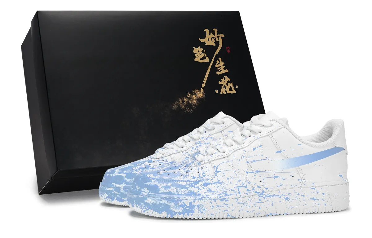 Nike Air Force 1 Magic Brush Blooms, Vacation Scene Low top Skateboard Shoes Unisex White Blue