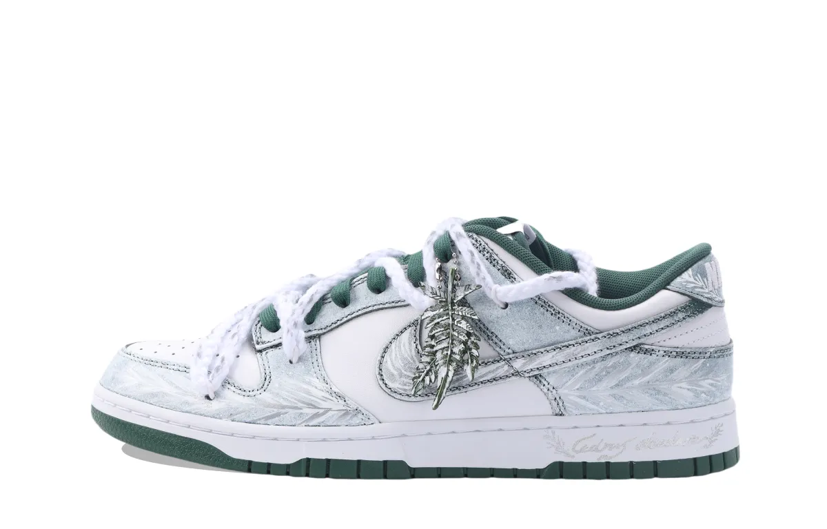 Nike Dunk Slip Resistant Cushioning Low top Skateboard Shoes Unisex White Silver Green