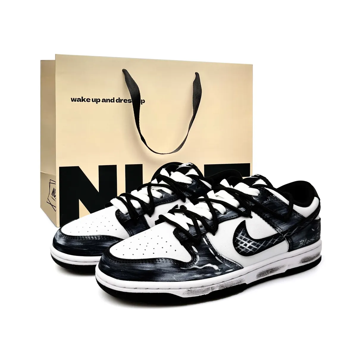 Nike Dunk Shopping Bag, Ink Snake Mamba, Hand Drawn Preppy Style Abrasion Resistant Low top Skateboard Shoes Unisex