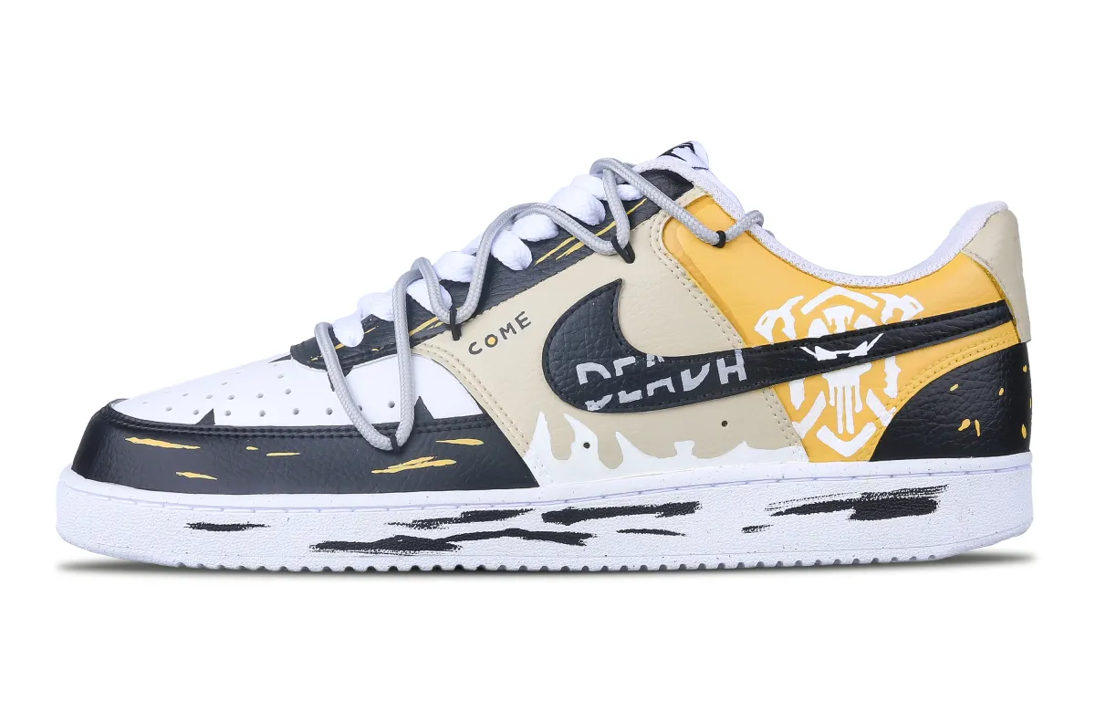 Nike Court Vision 1 Pale Yellow Skeleton Shadow Slip Resistant Cushioning Low top Skateboard Shoes Men's Black Yellow