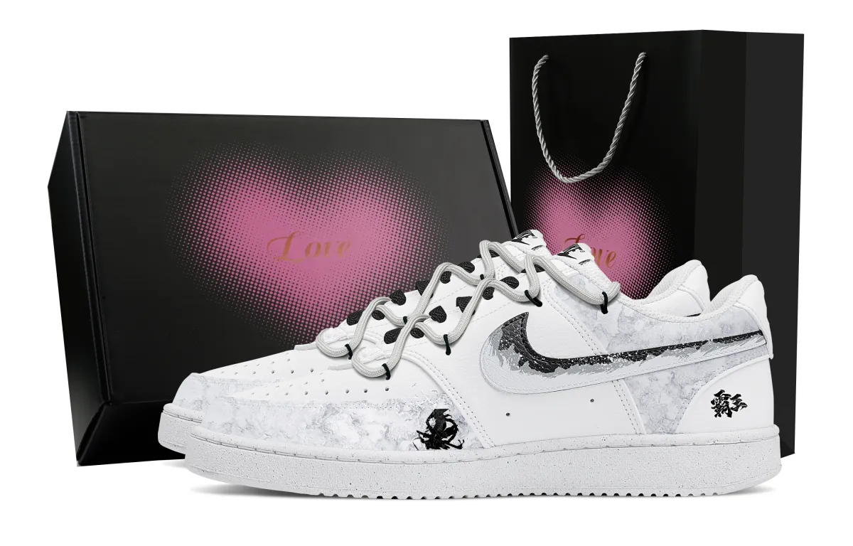 Nike Court Vision 1 Overlord Heart Box Slip Resistant Low top Skateboard Shoes Men's Gray White