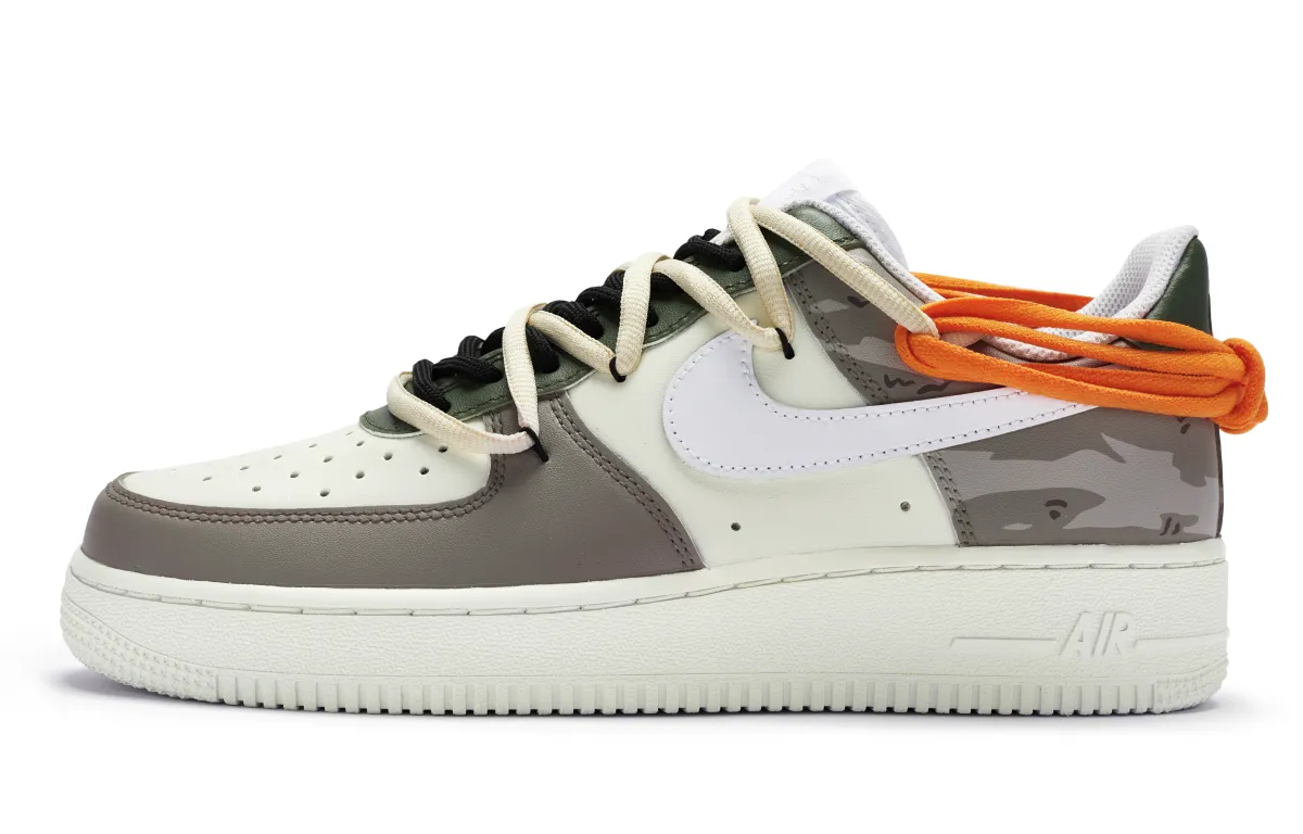 Nike Air Force 1 07 Slip Resistant Abrasion Resistant Low top Skateboard Shoes Men's Beige Gray Green