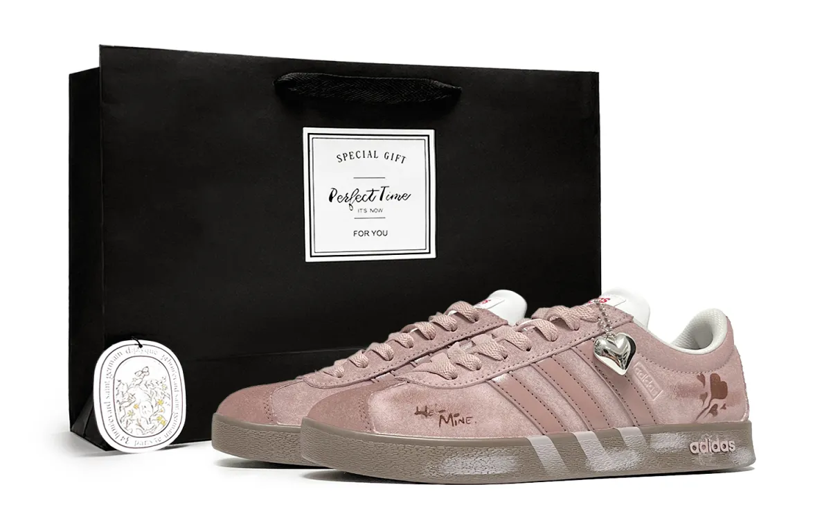 Adidas VL COURT 2.0 Velvet Heart Whispers Cushioning, Wear Resistant Low top Skateboard Shoes Unisex Cherry Pink