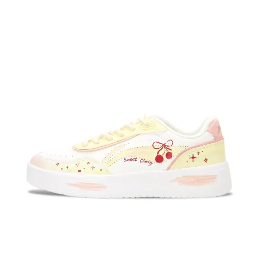 Li Ning Sourdough Cushioning Lightweight Cushioning Lightweight Low top Skateboard Shoes Women's Pink White Yellow
