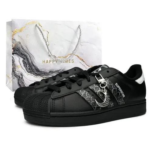 Adidas Originals Superstar 2 Silver Scales Glistening Abrasion Resistant Low top Skateboard Shoes Unisex Black