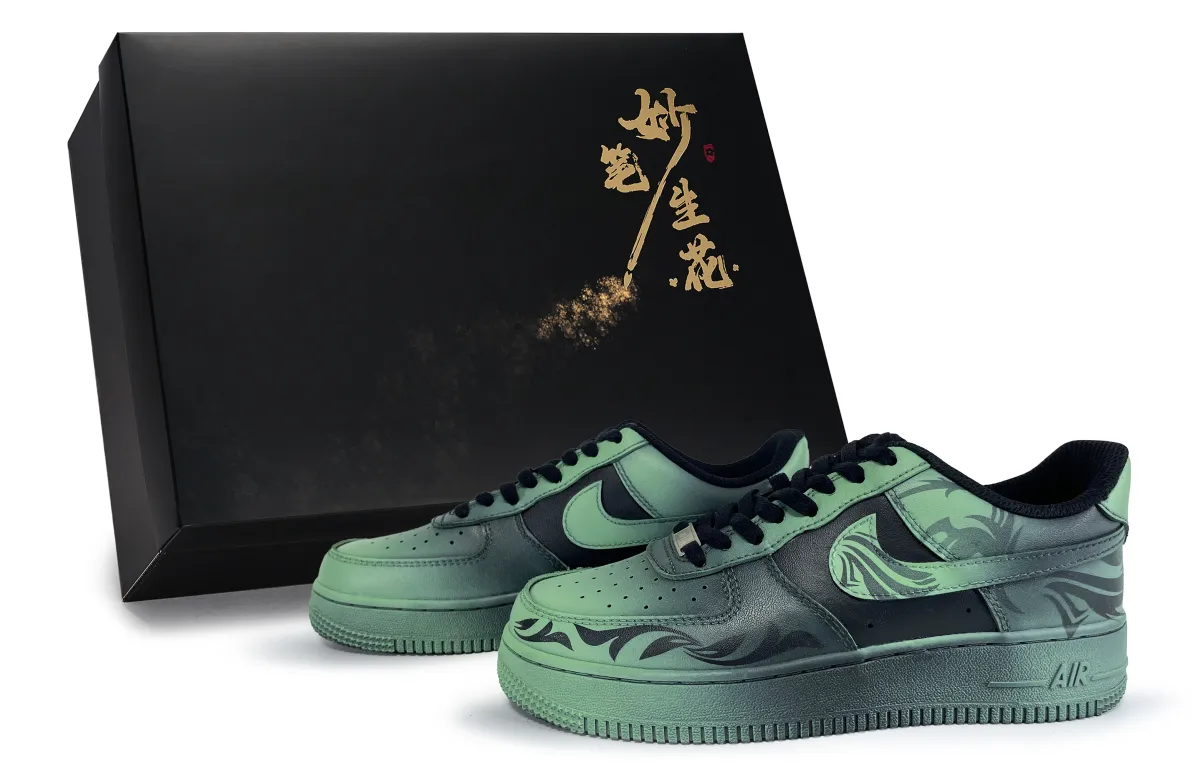 Nike Air Force 1 Wondrous Brush Blossoms, Black Green Chinghuo Low top Skateboard Shoes Unisex Black Green